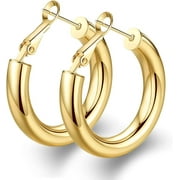 wowshow Thick Hoop Earrings Howllow 14K Gold Plated Gold Hoops for Women