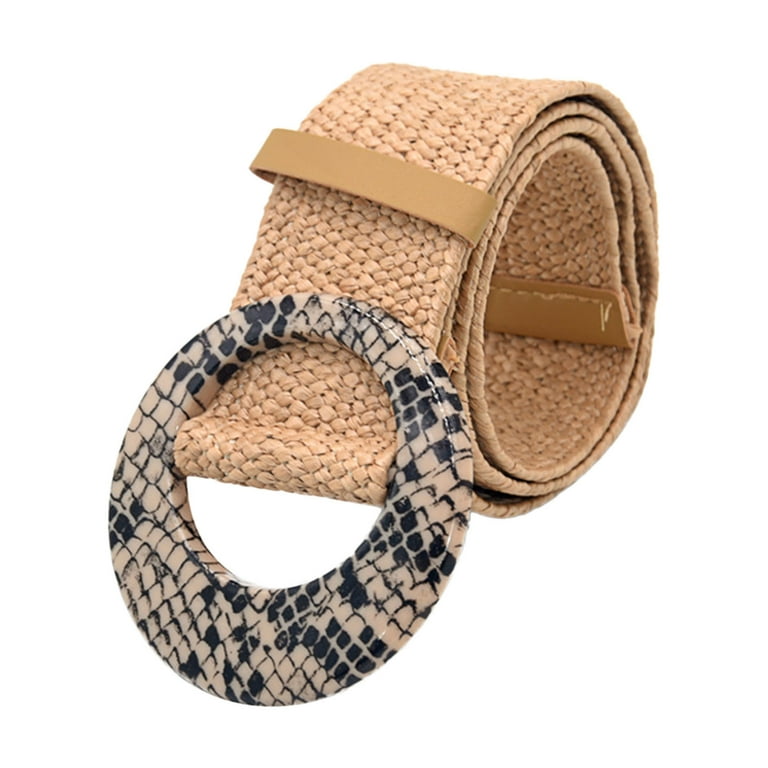 woxinda women belt straw woven elastic stretch wide waist belts for dresses  with buckle