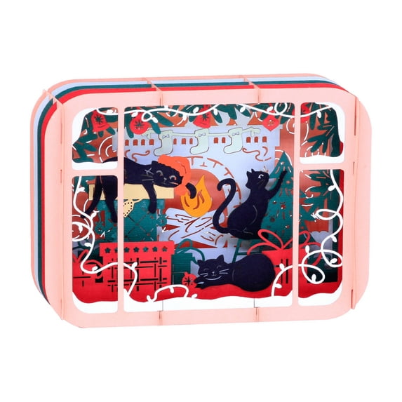 Christmas Holiday Night with Cats 3D Pop Up Greeting Card, Handcrafted Card for Xmas, Noel, Holidays, Handmade gift for Christmas