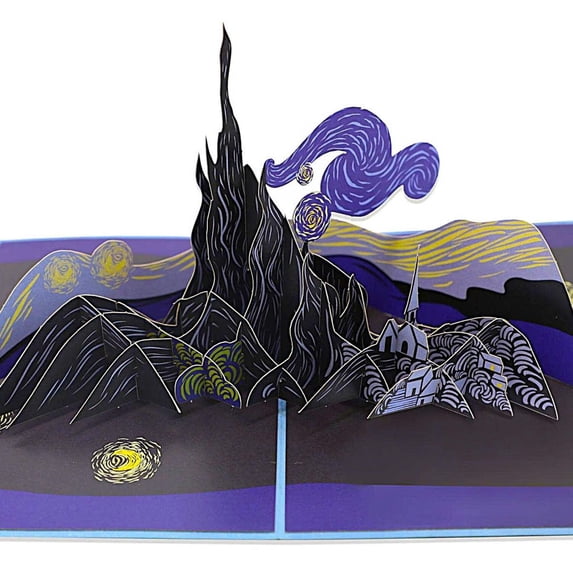 The Starry Night by Van Gogh 3D Pop Up Greeting Card For Everyday, Birthday, Thank You, Thinking of You, Mother's Day, Valentine, All Occasion, 5" x 7" Includes Envelope and Note