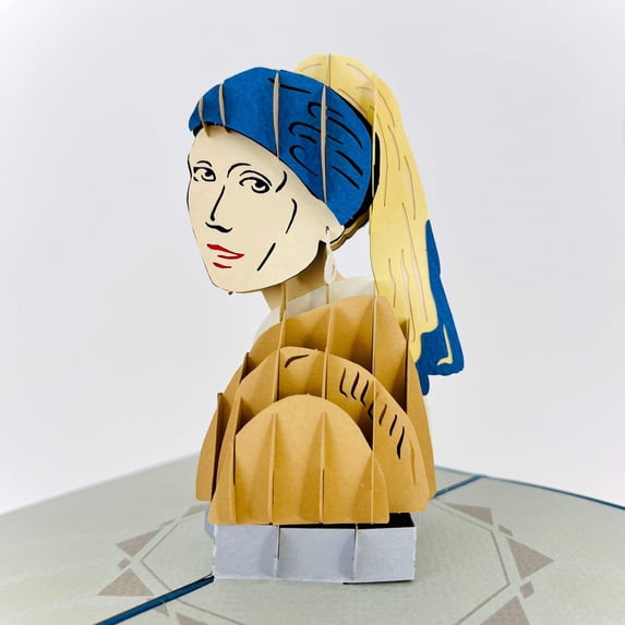 Girl with a Pearl Earring 3D Pop Up Greeting Card, Handmade Pop Up Cards For Everyday, Birthday, Thank You, Love, Thinking of You, All Occasion or Just Because, 5 x 7" Includes Envelope and Note