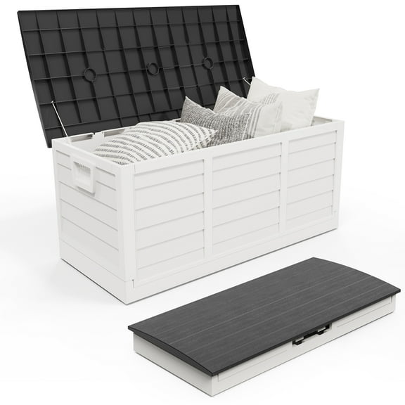 wqmh Foldable 75 Gallon Outdoor Storage Box, Plastic Storage Containers with Lid, Patio Deck Box Furniture for Garden, Pool, Balcony, Yard, Black & White