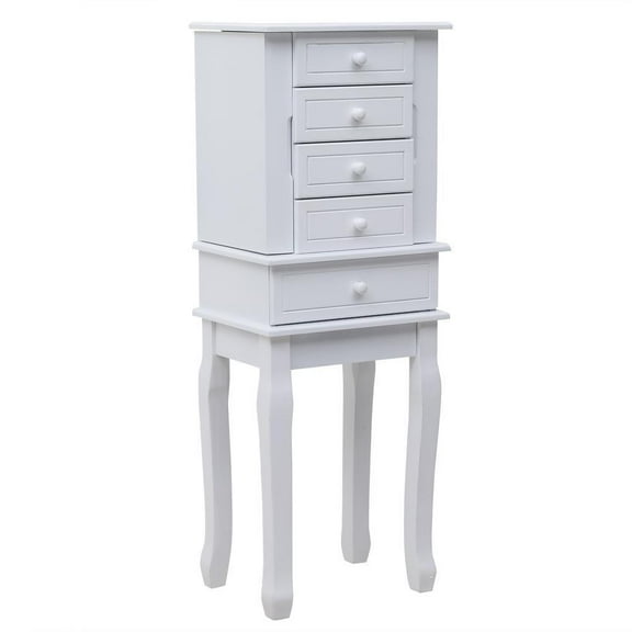 wqmh Standing Jewelry Armoire Cabinet Storage Chest with 5 Drawers, Top Divided Jewelry Organizer with Makeup Mirror, 2 Side Doors, 10 Necklace Hooks – Wooden Jewelry Armoire for Women， Type7