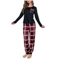thumbnail image 1 of free travel pajama sets for women lightweight resistant sleepwear Cozy Women's Two Piece Pajama Set With Long Sleeve Top And Checkered Pants Soft Housewear Pockets For Autumn Winter, 1 of 9