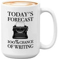 thumbnail image 1 of writer Mug White 15oz - today's forecast 100% chance of writing - Appreciation Journalist Novelist Author Typewriter Inspiring Books Reader, 1 of 7