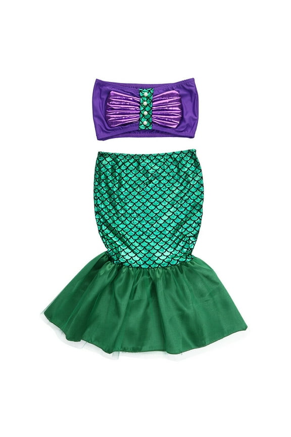 2pcs Baby Girls Kids Mermaid Tails Costume Swimwear Bikinis Swimsuit Bathing Outfits Dress
