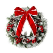 wsevypo Light Up Christmas Wreaths for Front Door Pre-lit Artificial Wreath Adorned with Bow