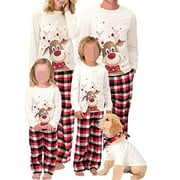 wsevypo Matching Family Pajamas Sets Christmas PJ's Holiday Christmas Deer Printed Sleepwear with Plaid Pants