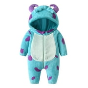 wsevypo Newborn Baby Boys's Girls's Stitch Flannel Zipper Warm Hooded Romper Jumpsuit Outfits