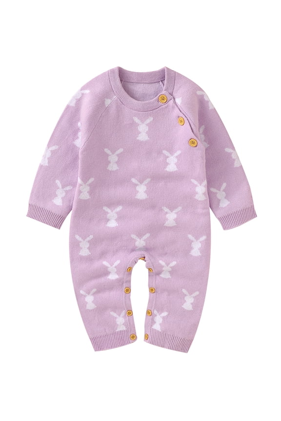 Newborn Baby Bunny Romper Infant Knited Easter Outfits Long Sleeve Jumpsuit for Boys Girls One Piece Overall