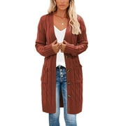 wsevypo Women Cable Chunky Knit Long Cardigan Sweater Long Sleeve Button Down Coat with Pockets
