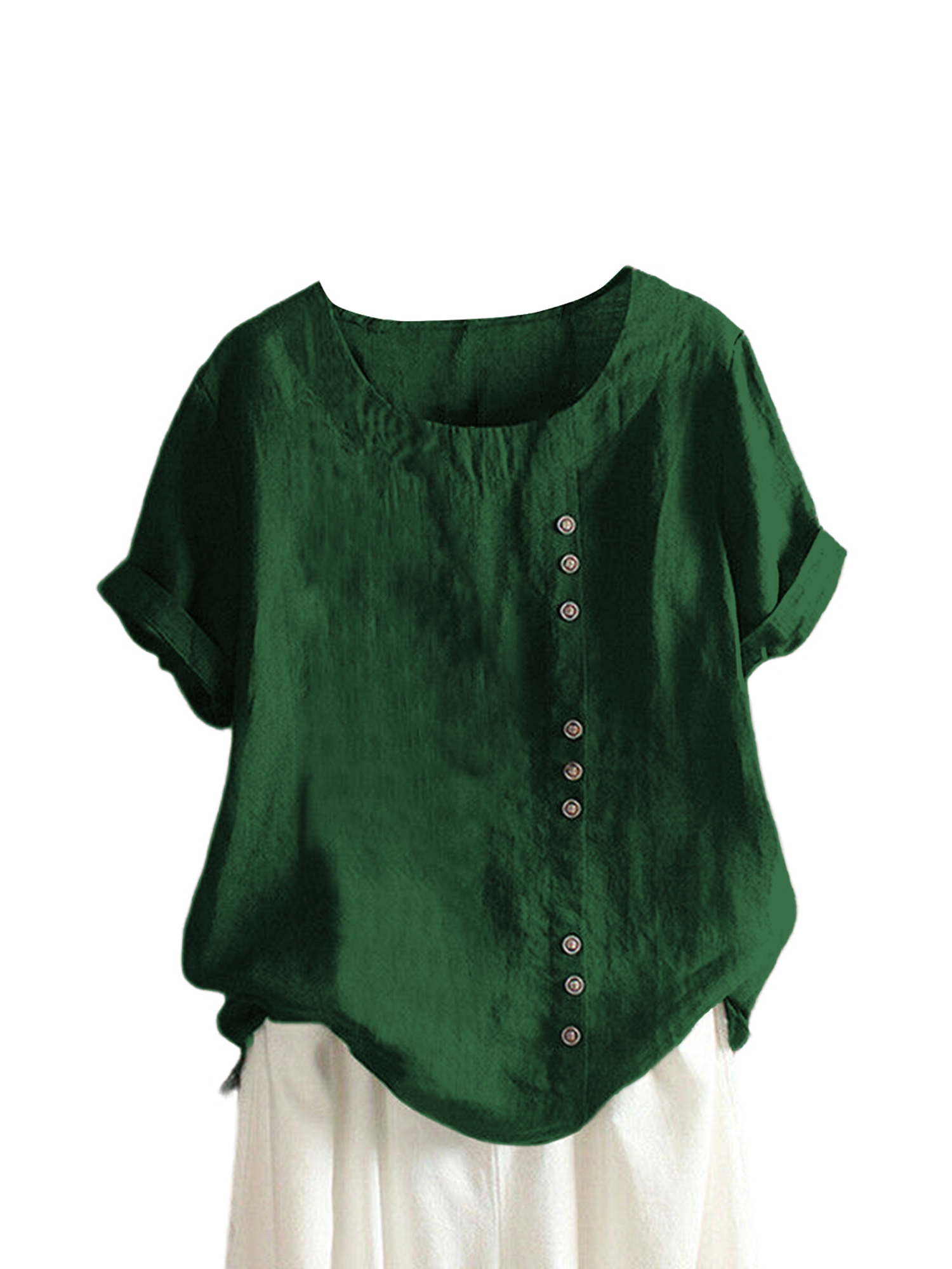 Women Plus Size Cotton Linen Tops, Women Summer Solid Casual