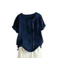 thumbnail image 1 of wsevypo Women Cotton Linen Tops, Short Sleeve O-Neck Summer Loose Baggy Blouse Tops Plus Size, 1 of 6