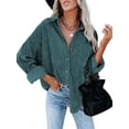 thumbnail image 1 of wsevypo Women Shacket Shirt Ladies Oversized Waffle Jacket Long Sleeve Loose Fit Button Down Casual Tops Streetwear, 1 of 2