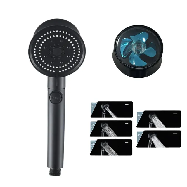 wsssiu 5 Modes Water Saving Shower Head Black High Pressure Turbo Shower Onekey Stop Water