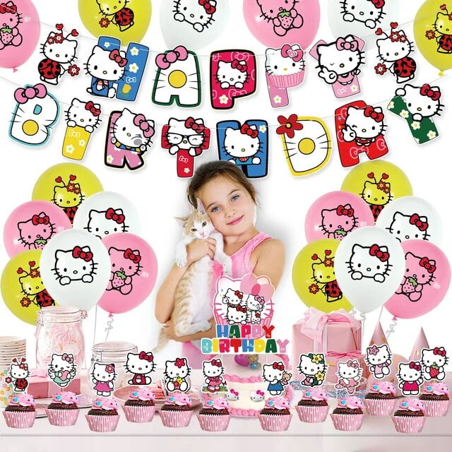 wt Kawaii Hello Kitty Theme Birthday Party Decorations Sanrio Anime ...