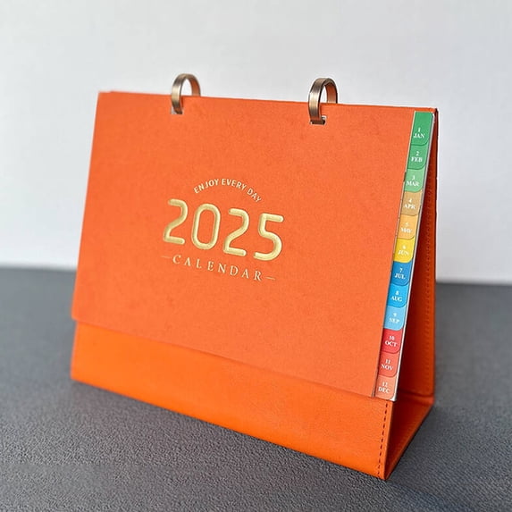 wtgtog 2025 Desk Calendar, Premium Leather Frame Notebook Style, Artificial Leather Material Practical Stylish, Easy To Flip Multi Functional, For Office Home Decor