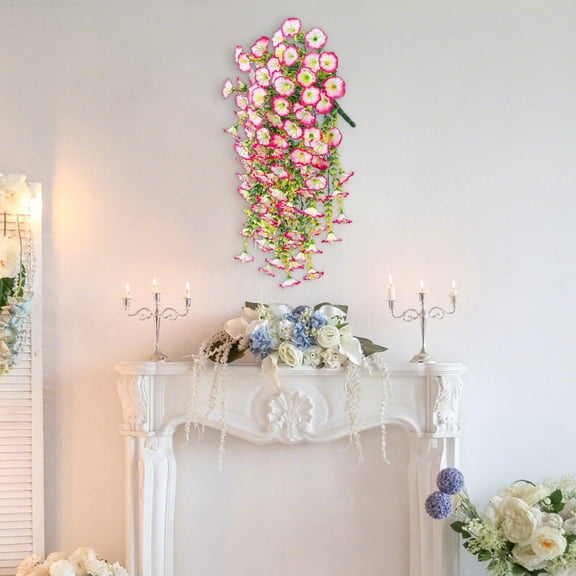wtgtog 5PC Simulated Rose Artificial Flower Vines, Wall-Mounted Baskets with 75cm Rod, Easy Installation, Versatile for Living Room and Patio, Enhances Spaces and Blocks Ducts