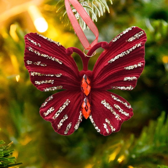 wtgtog Burgundy Flocked Bow, Christmas Hanging Ornaments, Lightweight Exquisite Appearance, Festive Tree Mantle Decor, For Holiday Cheer Home Decoration