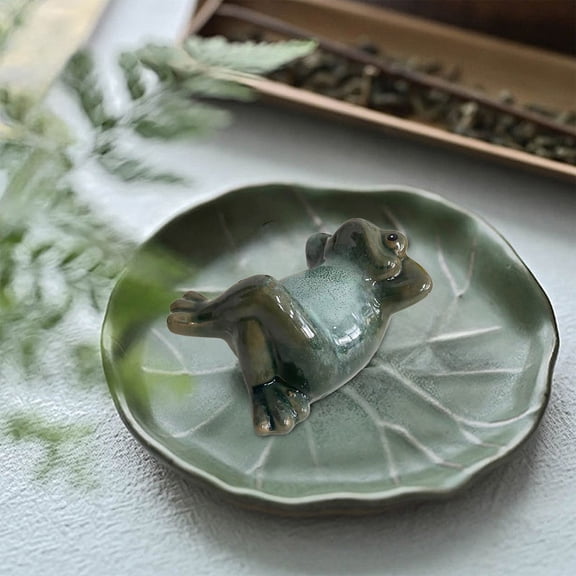 wtgtog Ceramic Frog Garden Statue, Ceramic Material Cute Design, Durable Weather-Resistant, For Garden Courtyard & Indoor, Pottery Decoration