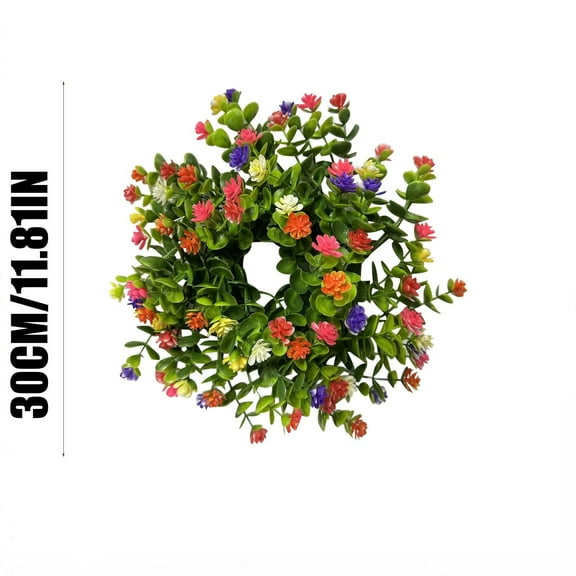 wtgtog Colorful Cottage Wreath with Gate Pendant, Spring Summer Front Door Decor, Handmade with Silk Flowers Plastic Greenery, Eye-Catching Curb Appeal, Perfect for Porch Entryway Wall Decor Gift