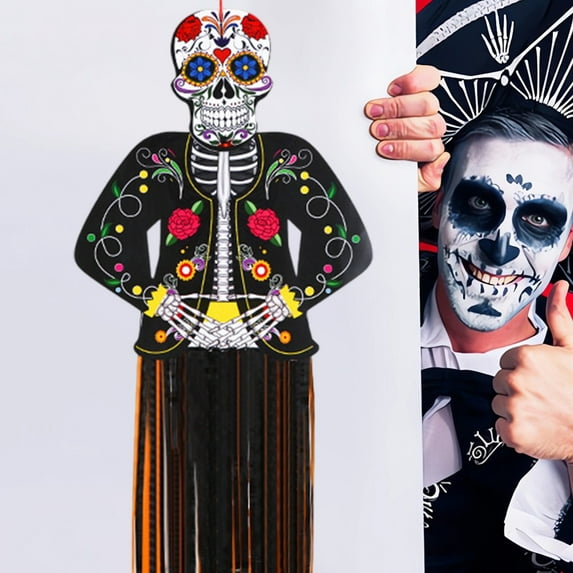 wtgtog Day of the Dead Extra Large Banners, Weather-Resistant Paper Plastic Laminate Decor, Prestrung with Durable Cords, Ideal for Altar Wall Festival Party Decor