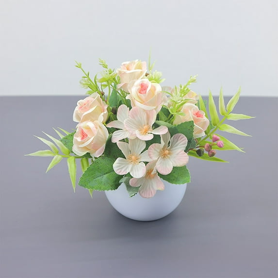 wtgtog Decorative Fake Flowers Potted, Polyester Material Realistic Petals, Shapeable Stems Stable Pot, For Home Dining Table & Living Room, Indoor Decoration