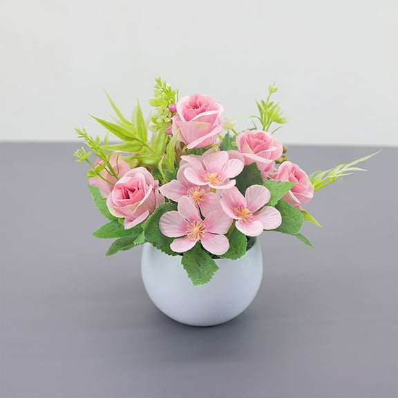 wtgtog Decorative Fake Flowers Potted, Polyester Material Realistic Petals, Shapeable Stems Stable Pot, For Home Dining Table & Living Room, Indoor Decoration