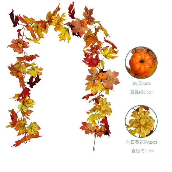 wtgtog Maple Leaf Berry Garland, Thanksgiving Window Decor, Door Hanging Wreath, Fall Artificial Ornament, Indoor Outdoor Festive Decoration, Autumn Leaf Garland, Harvest Theme Decor