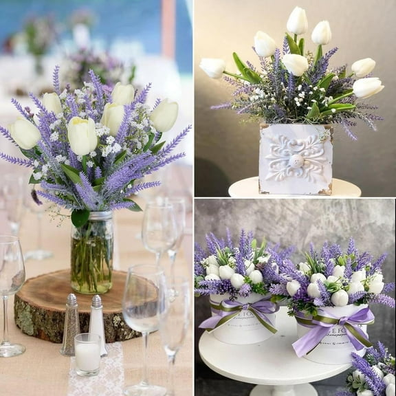 wtgtog Simulated Artificial Tulips Lavenders, 12 Bundles Handing Flowers for Home Decor, Silk Flower Material Realistic Bright Colors Fade-Resistant, Perfect for Dining Table Study Decor