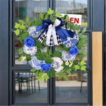 wtgtog Wooden Blue And White Porcelain Wreath, Outdoor Courtyard Party Decor, Durable Fade-Resistant, Ideal for Front Porch Door Wall, Thoughtful Gift for Family