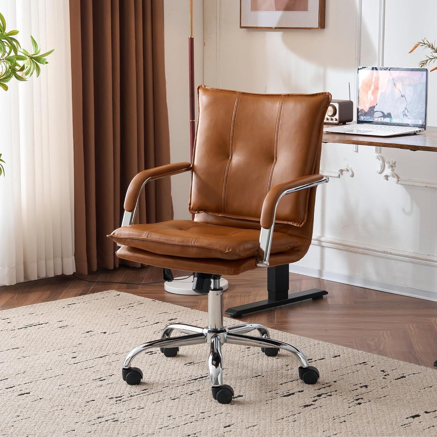 wuieqih Mid-Back Ergonomic Leather Chair Upholstered Executive Chair ...