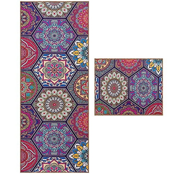 wunderlin Kitchen Rugs Runner Collection Non-Slip Kitchen Washable Rugs for Kitchen Floor Set Carpet Kitchen Rugs Kitchen Decorations Theme Sets of Two (Bohemian)