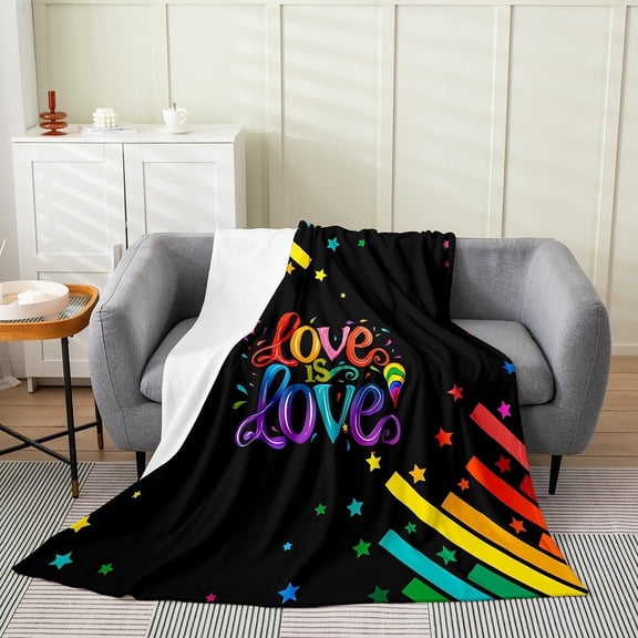 wuyei Love Theme Sherpa Blanket Rainbow Stripe Fleece Blanket, Pride Fuzzy Blanket s Lesbians Love Throw Blanket,Colorful Polka Dots Plush Bed Blanket July Month Gifts