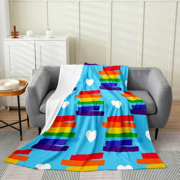 wuyei Love Theme Sherpa Blanket Rainbow Stripe Fleece Blanket, Pride Fuzzy Blanket s Lesbians Love Throw Blanket,Colorful Polka Dots Plush Bed Blanket July Month Gifts