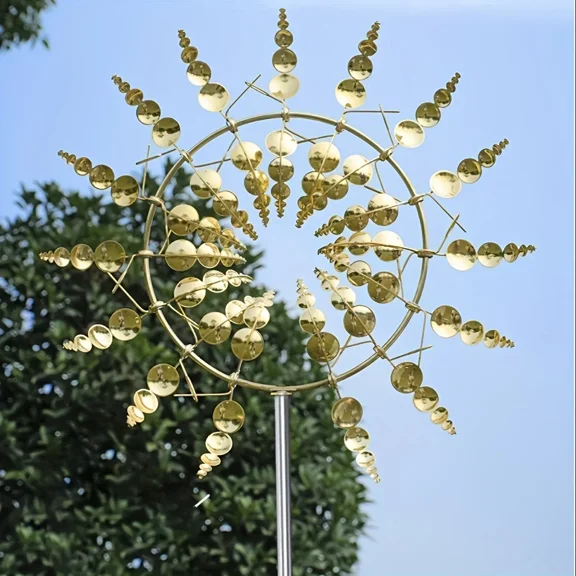 wuyuhangppo Creative Courtyard Garden Lawn Decoration Unique Wind Collector Magical Kinetic Energy Metal Windmill Rotator