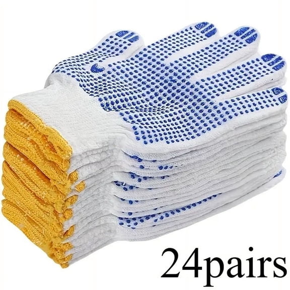 wuyuhangppo12 Pairs Work Gloves with Anti Slip Grip PVC Dots Safety Cotton Protection for Painter Mechanic Industrial Construction