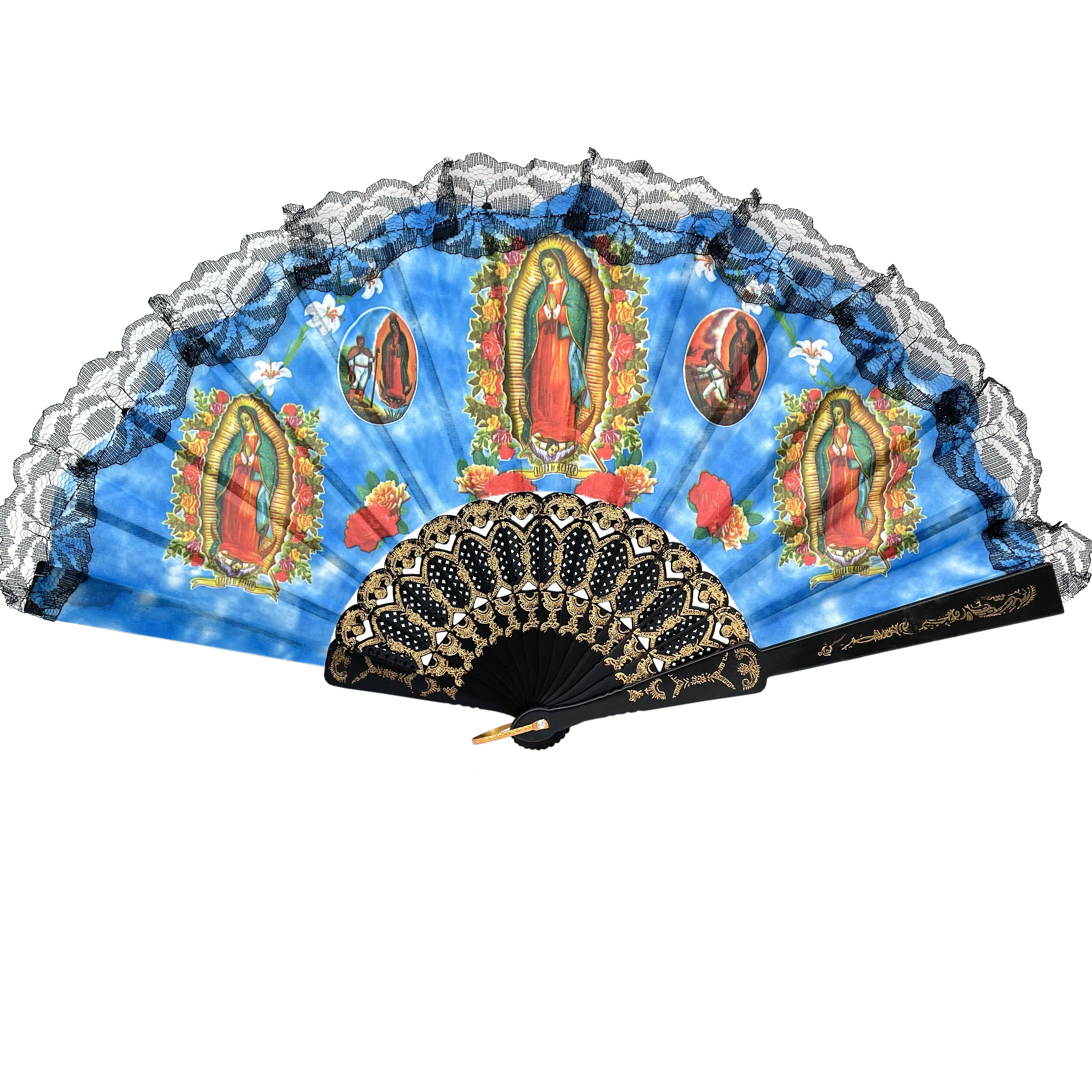 wwbo 12 Pcs Our Lady of Guadalupe Hand Held Folding Fans with Plastic Frame Spanish Vintage Retro Style For Baptism First Communion Christening Religious Gift Wedding Birthday Party Favor