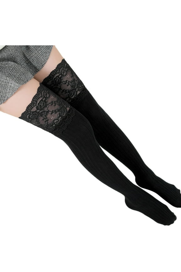Socks for Women Women Lace Trim Thigh High Socks Over The Knee Long Cotton Warm Soft Stretch Stockings