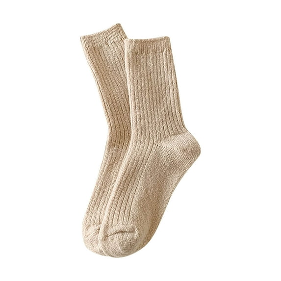 wxqfashion Socks for Women Women Mid Calf Socks Autumn Winter Solid Thick Warm Soft Stretch Breathable Casual Daily Wear Socks