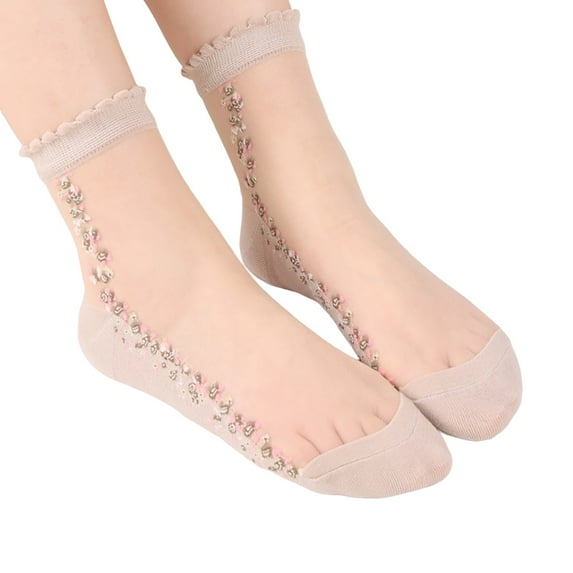 wxqfashion Socks for Women Women Solid Basic Crystal Sheer Socks Lightweight Breathable Casual Daily Wear Multi Color Selection