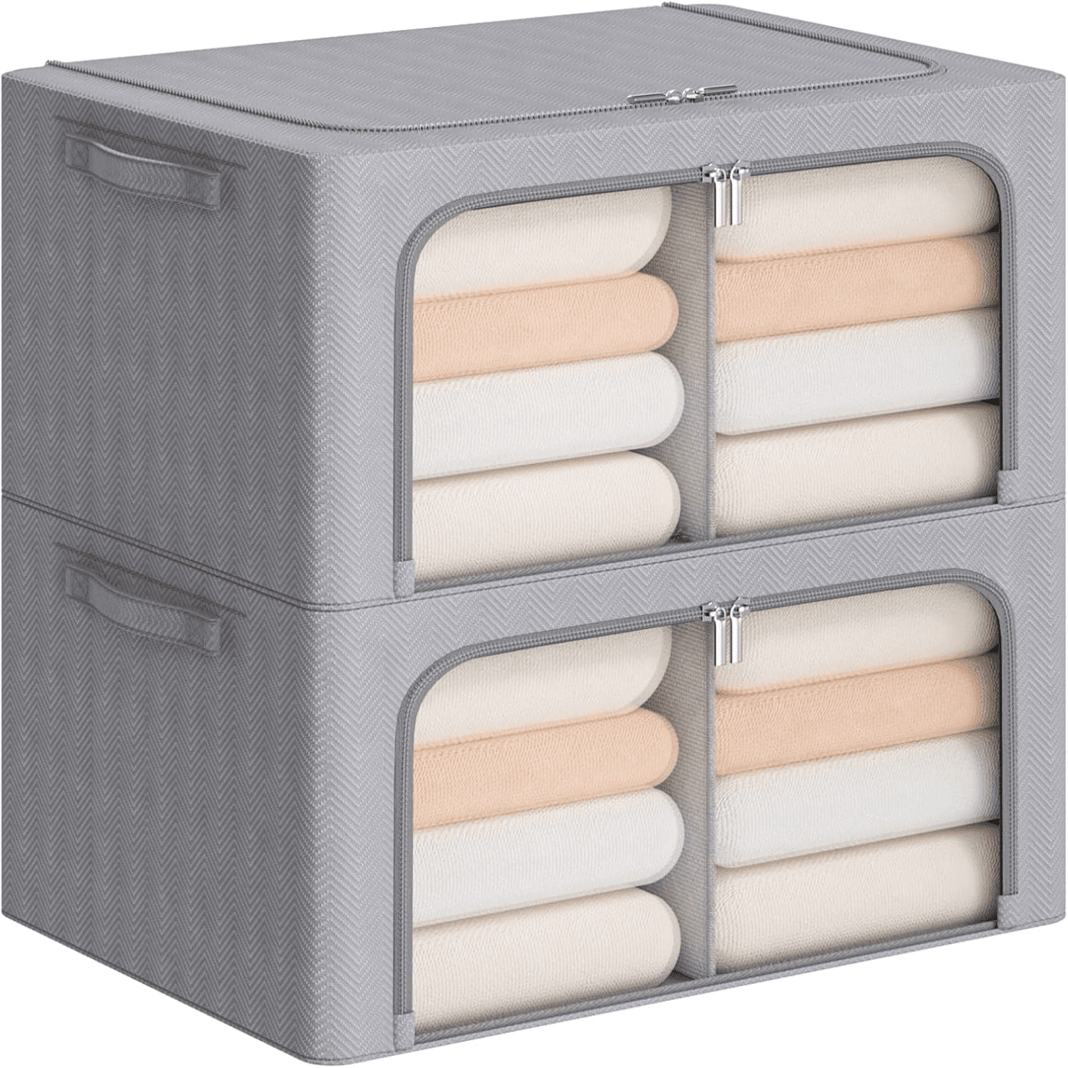 Hltop Foldable Clothes Storage Bins 2 Pack Stackable Metal Frame ...