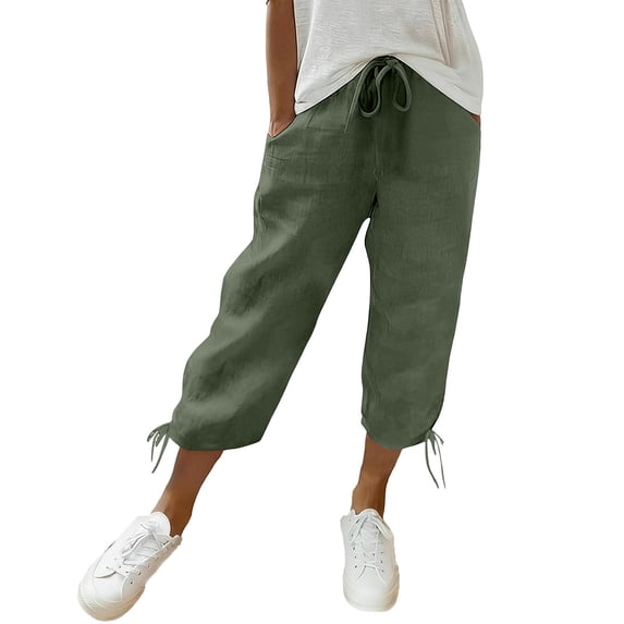 wyat Capri Pants for Women High Waisted Elastic Drawstring Cropped Pant Lightweight Breathable Casual Loose Capris with Pockets