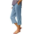 thumbnail image 1 of wyat Plus Size Capris for Women Casual Loose Elastic Waisted Straight Leg Beach Pant Lightweight Capri Pants with Pockets, 1 of 6