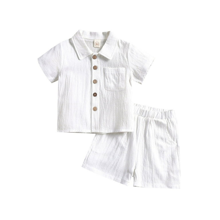 wybzd Baby Boys Cotton Linen Clothes Set Solid Color Lapel Short