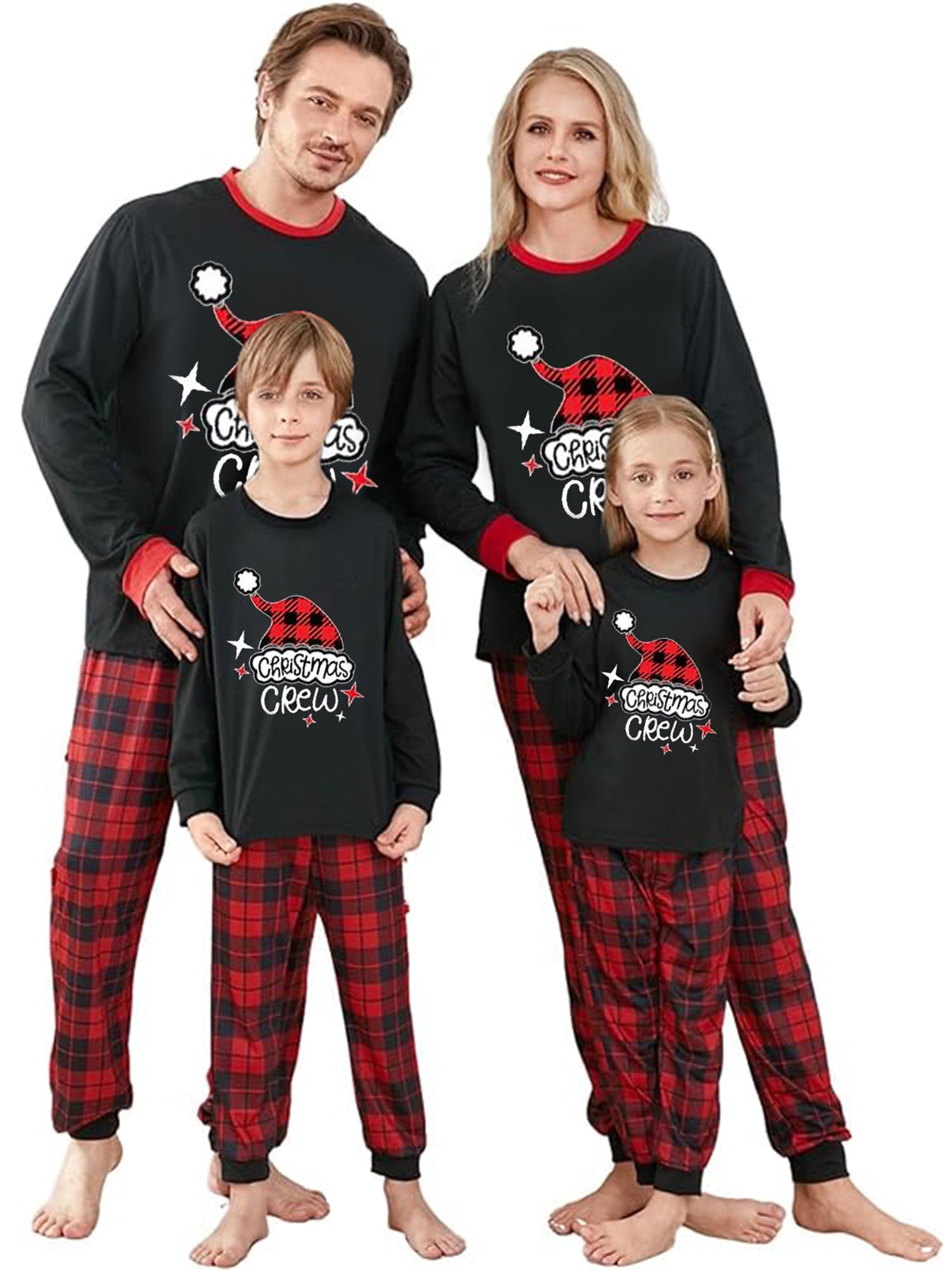 wybzd Family Christmas Pajamas Matching Set, Santa Hat Letter Print ...