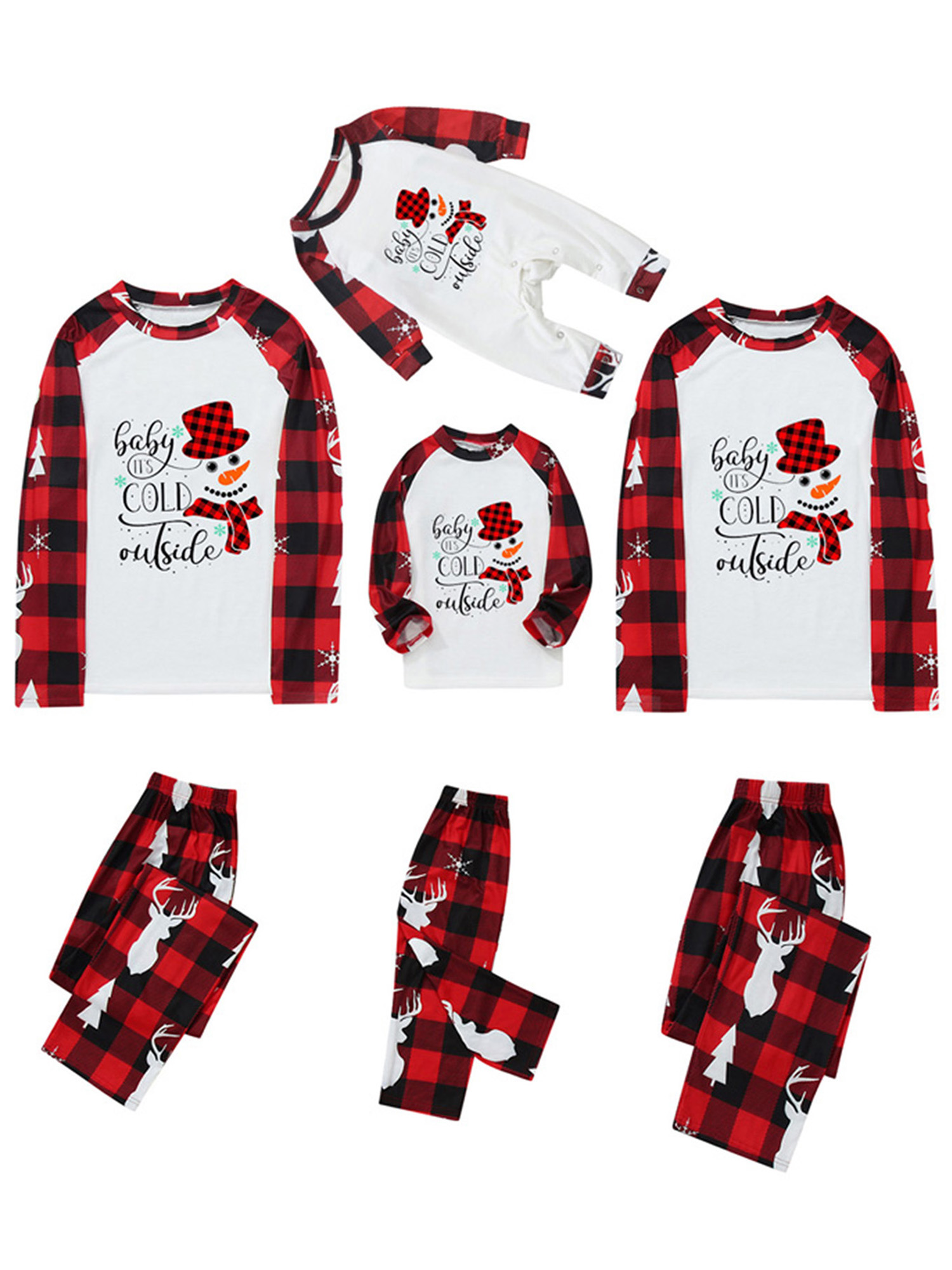 wybzd Family Matching Christmas Pajamas Set Xmas Snowman Tops Plaid