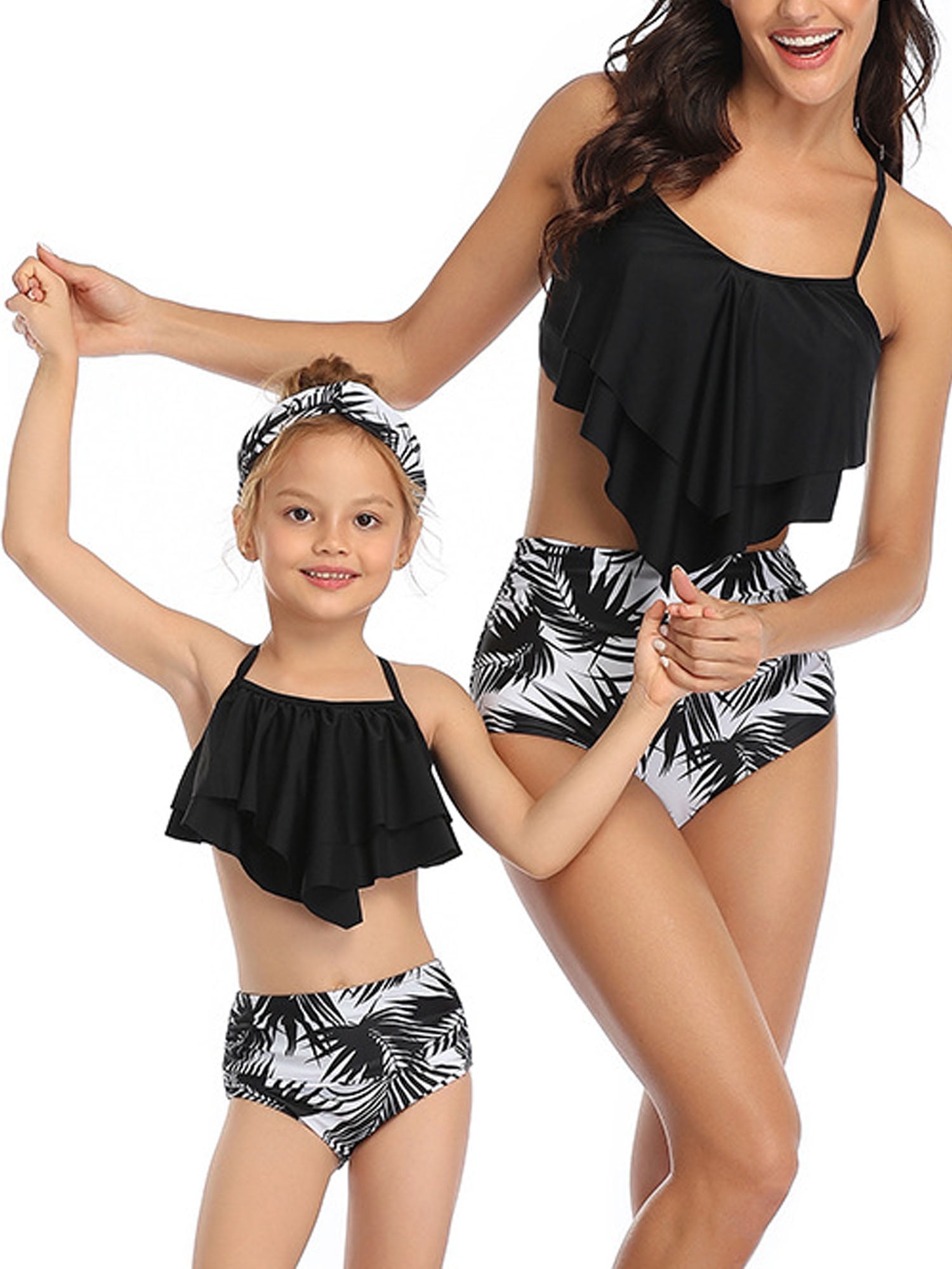 MERSARIPHY 2Pcs Mommy and Me Matching Family Swimsuit Ruffle Women