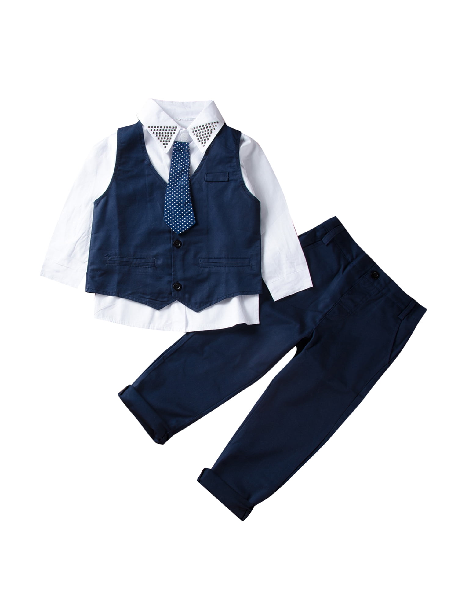 4Pcs Kids Baby Boys Gentleman Outfits Party Formal Suit+Shirt+Bow