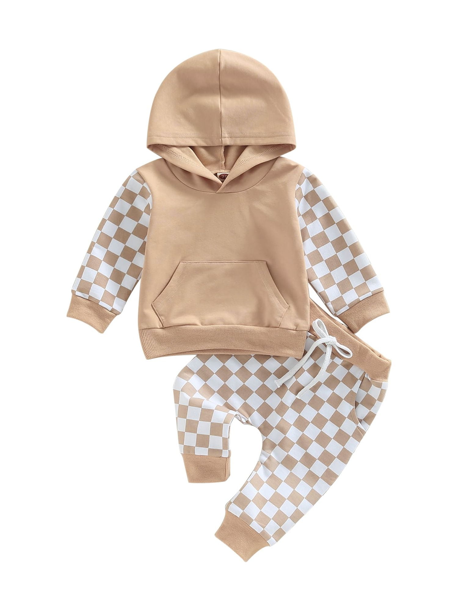 2pcs Baby Infant Boys Casual Checkerboard Long Sleeve Onesie Pants